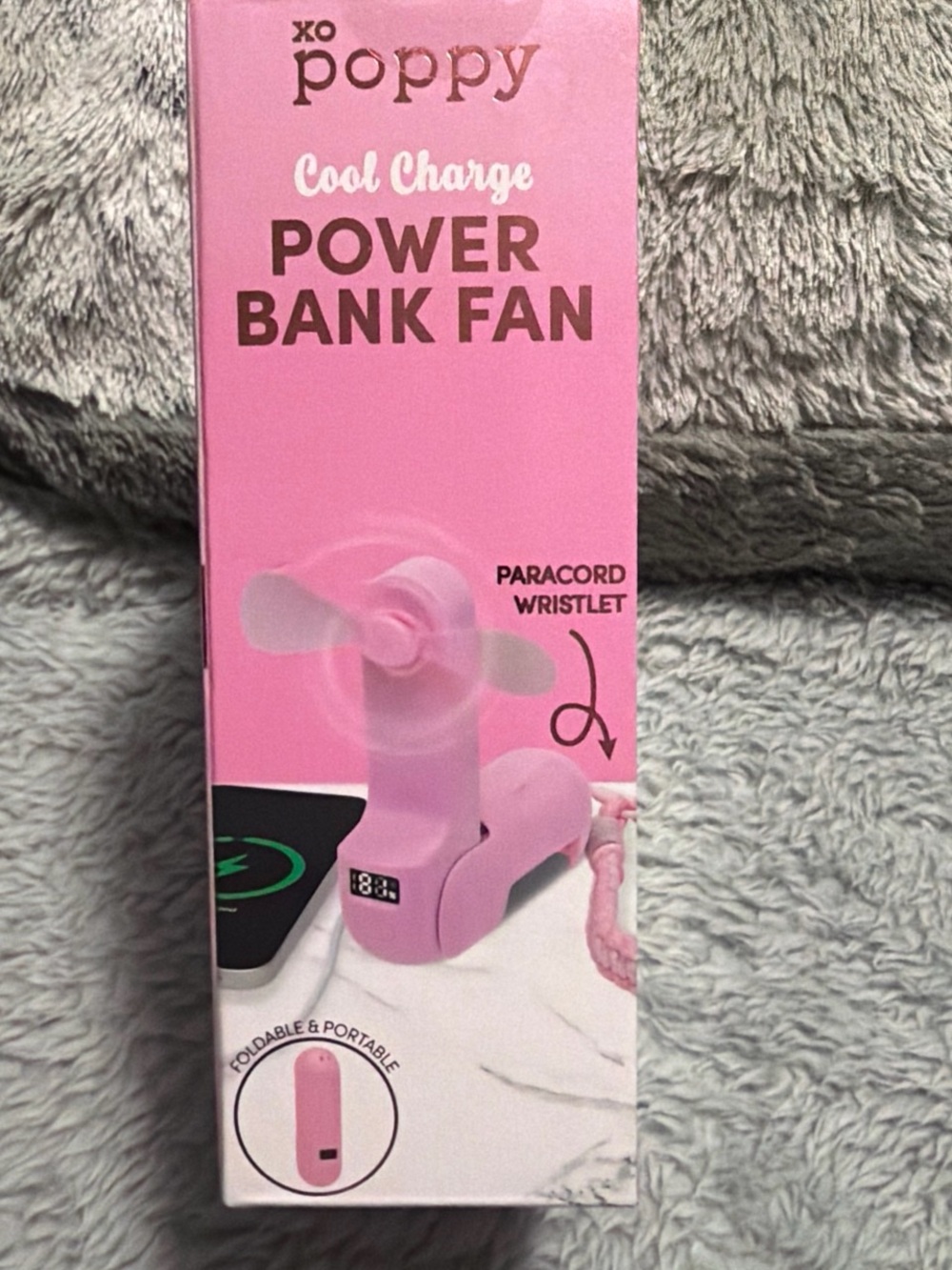 Poppy & Peonies Pink Power Bank Fan - Rechargeable Portable Fan - Picture 2 of 4
